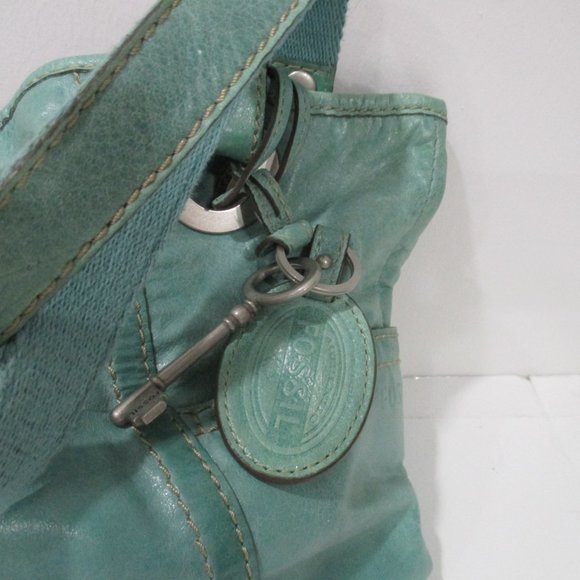 **FOSSIL Mint Green Distressed Leather Satchel - Picture 3 of 9